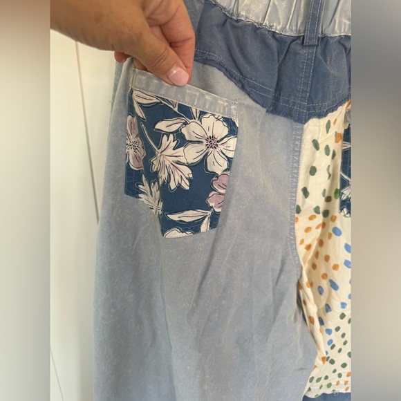 EASEL Wide-Leg Patchwork Flower Pants Denim Blue and Cream SZ Large - Picture 4 of 10